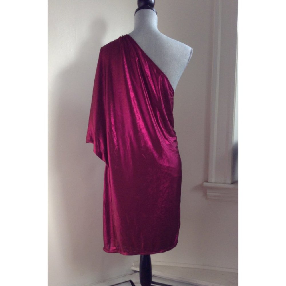 NWT $525 Halston Heritage One Shoulder Wrap Bordeaux Pink 70's Lamé Dress Sz 2 8 - Picture 5 of 14